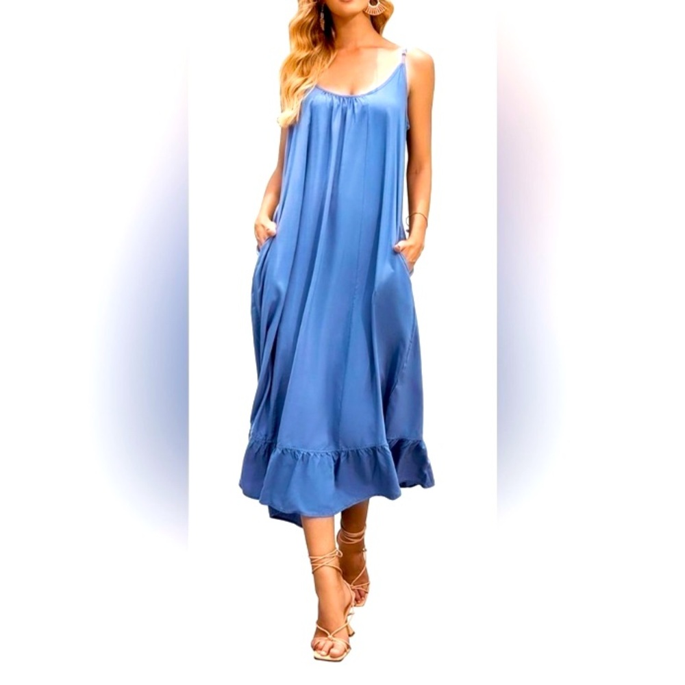 Maxi Sundress With adjustable spaghetti straps DUSTY BLUE